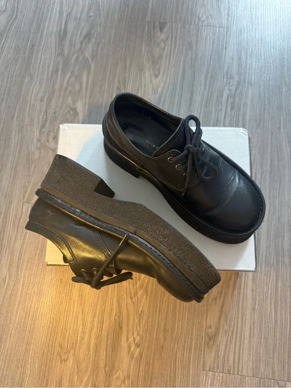 E8 by Miista Chunky Black Leather Lace Up Oxfords